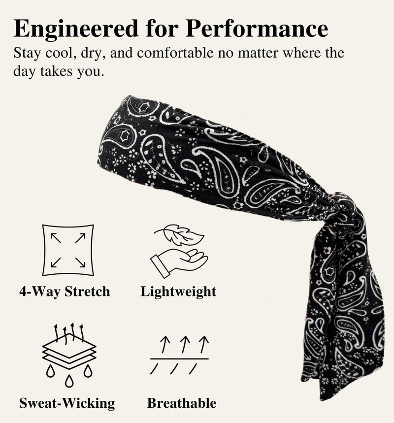 MD Style Tie Bandana Headband for Men and Women Hair Accessorries Paisley and Solid Color Sweat Band for Sports Workout Hairband - Image 5